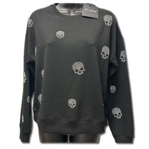 Marled Black Sweater with Silver stones  Skulls